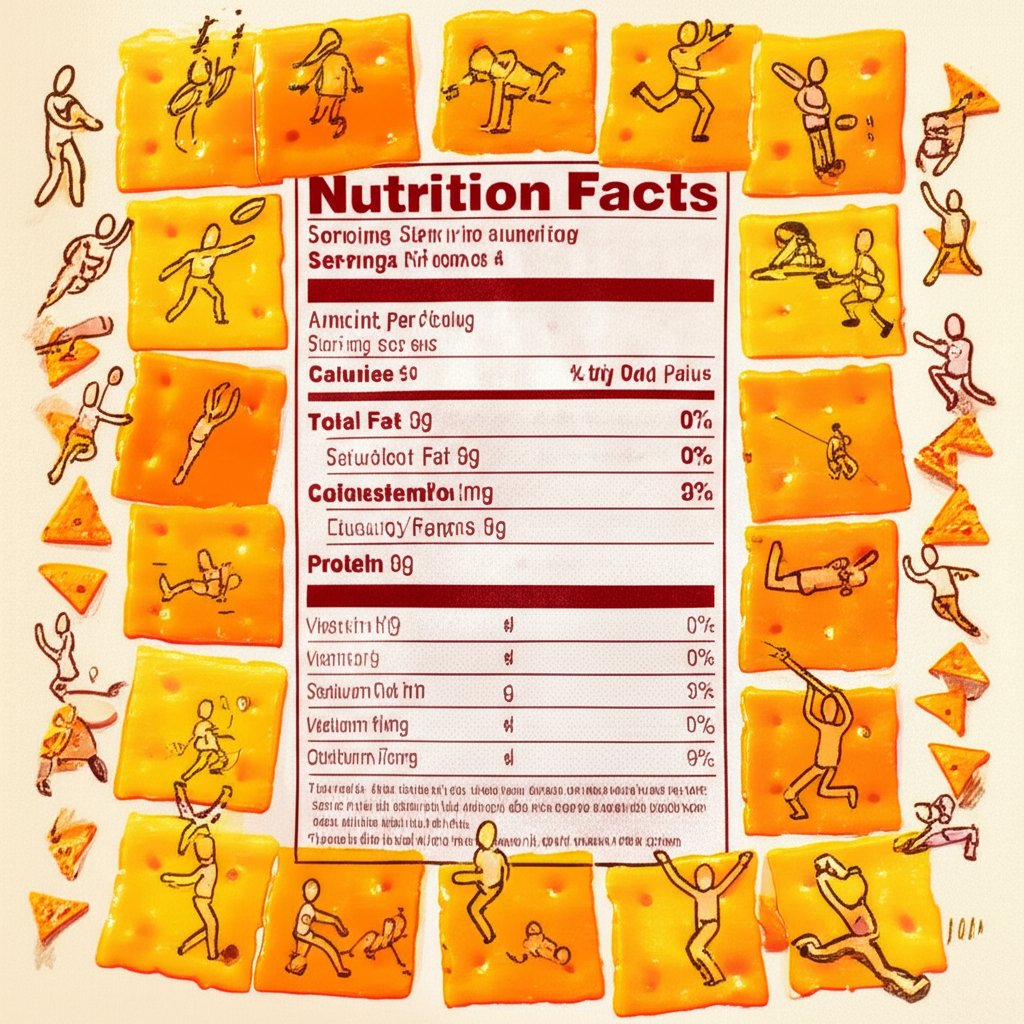 Cheez-It nutrition facts label close-up, showcasing calories, fat, and sodium content.