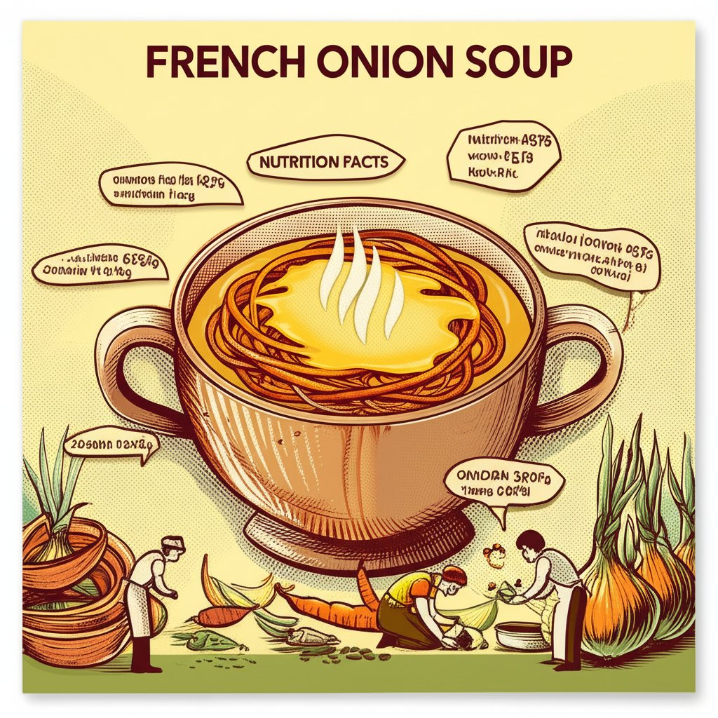 French onion soup nutrition facts breakdown: calories, carbs, protein, fat details.