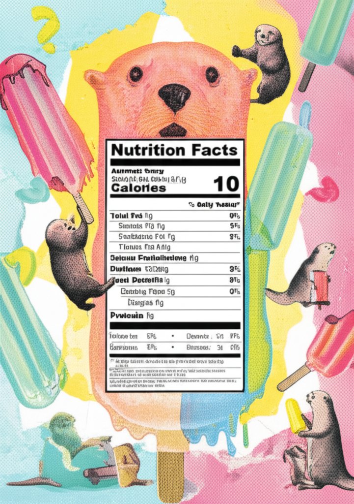 Otter Pops nutrition facts panel close-up. Frozen ice pops ingredient information.