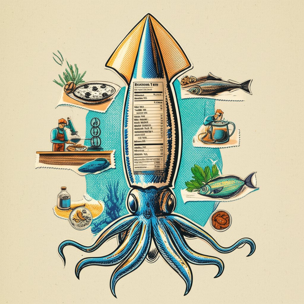 Squid nutrition facts: Protein, low-fat seafood, healthy diet information.
