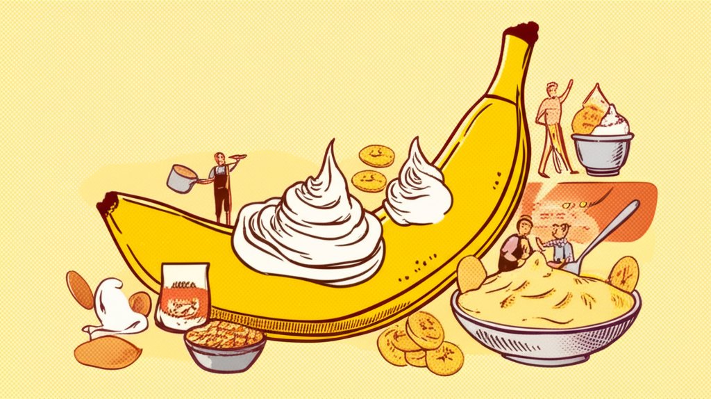 Banana pudding ingredients: bananas, vanilla wafers, pudding, whipped cream, a delicious dessert.