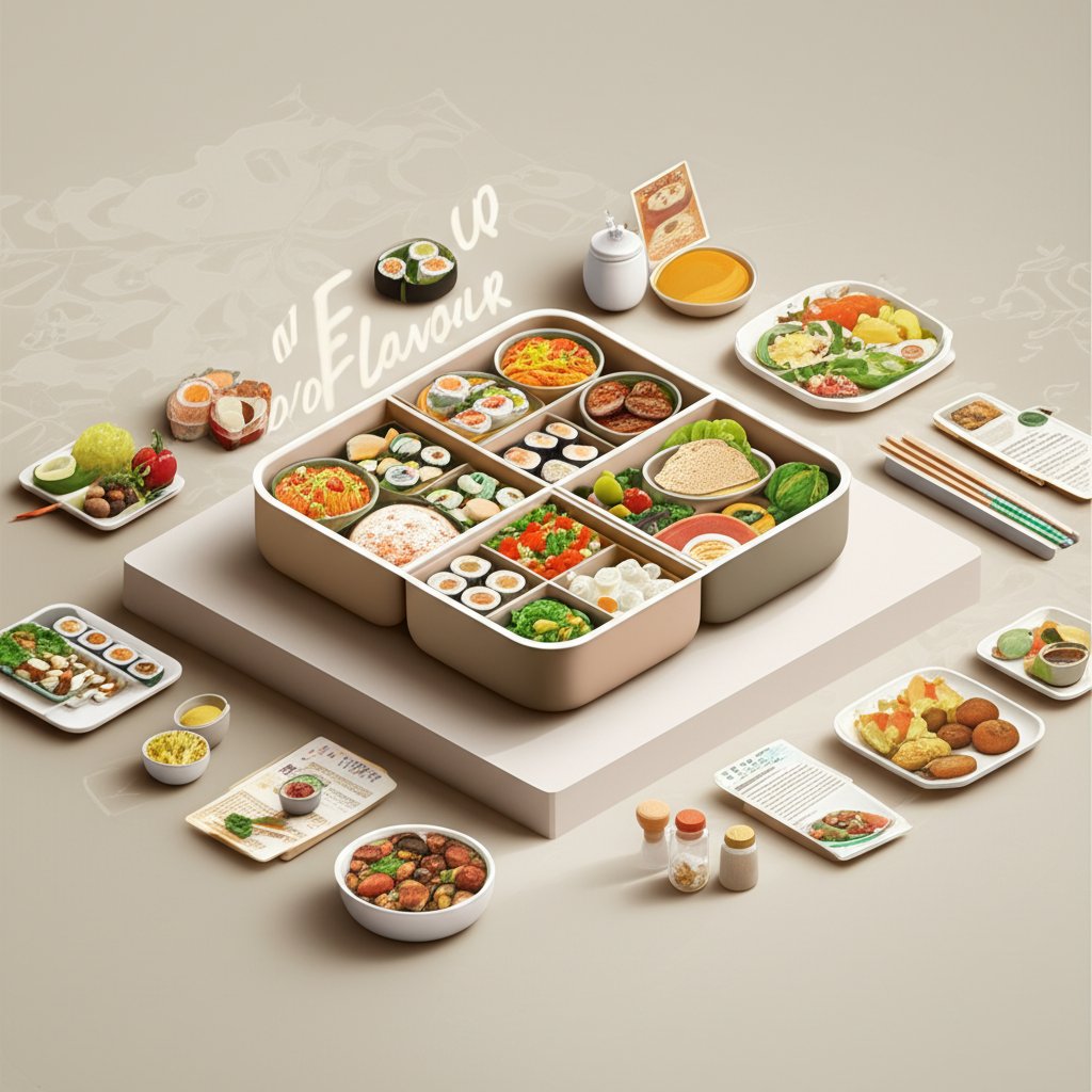 Delicious meal prep: a vibrant spread of global dishes for diverse palates.