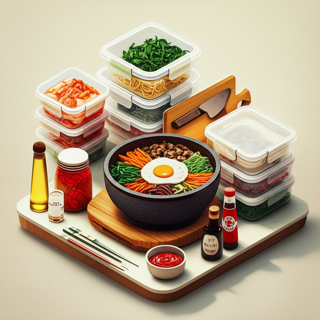 Korean meal prep starter kit building blocks: essential ingredients for easy home cooking.