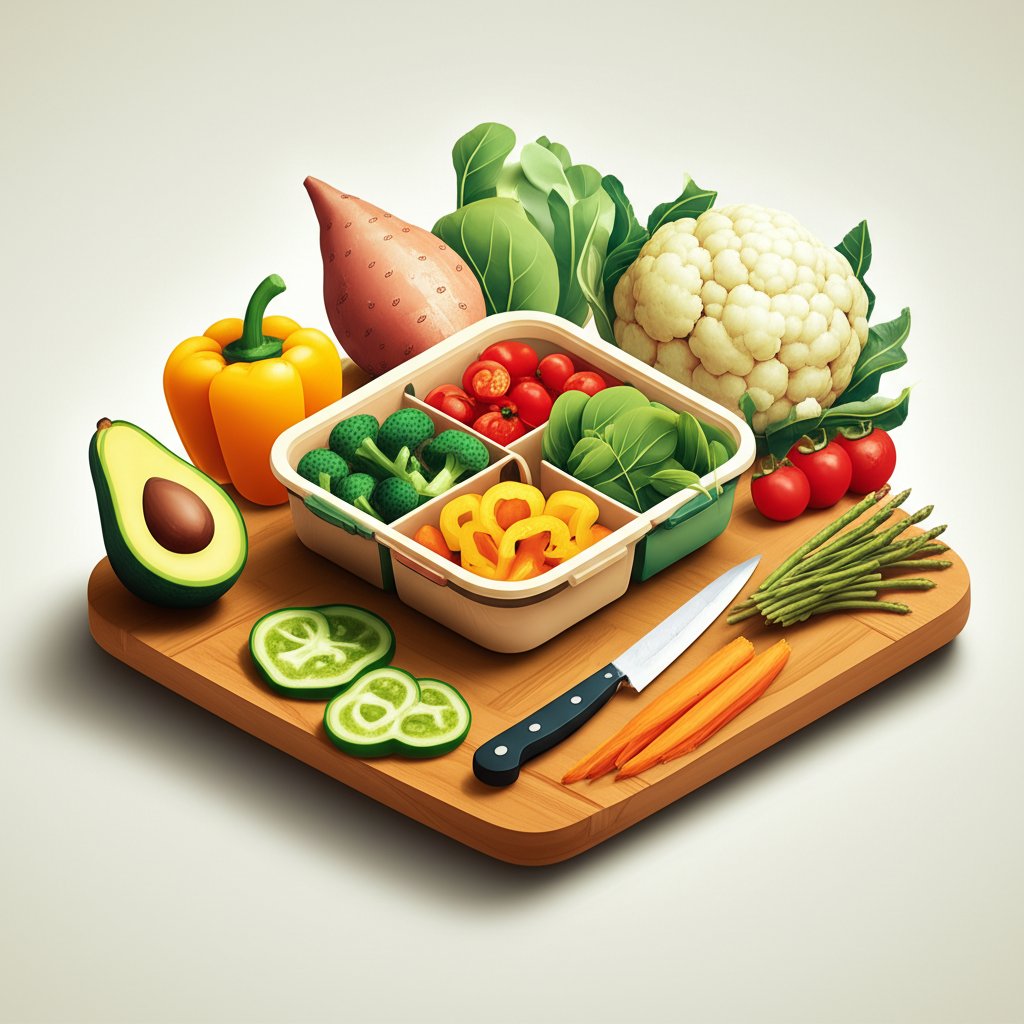 Colorful array of best vegetables for easy, healthy meal prep ideas.