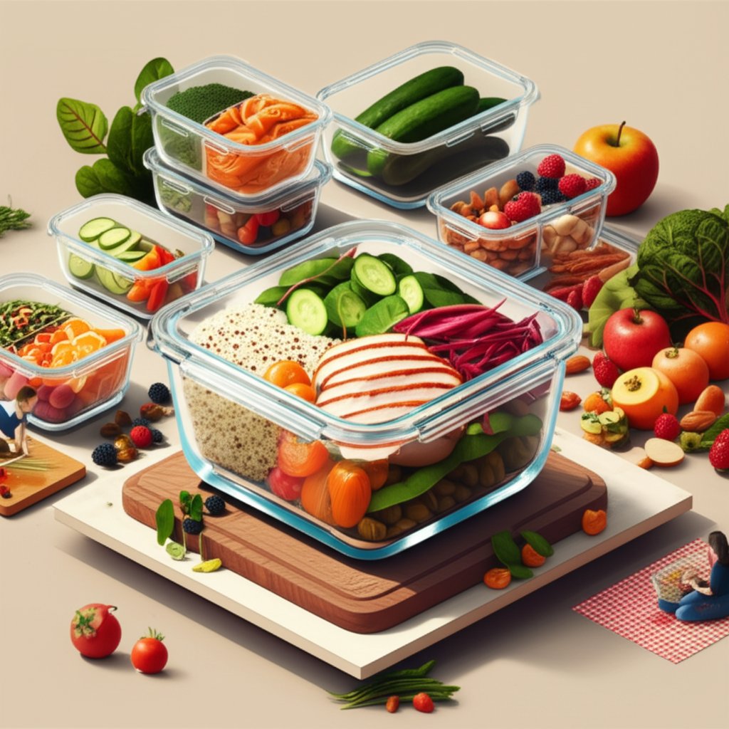 Glass bento box containers for healthy food prep and organized lunch.