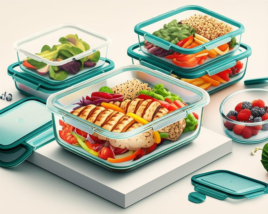 Clear glass lunch boxes for healthy meal prep and organized food storage.