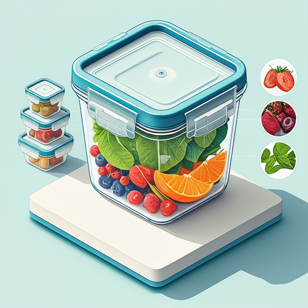 Airtight lid and seal technology ensuring maximum freshness for food preservation.