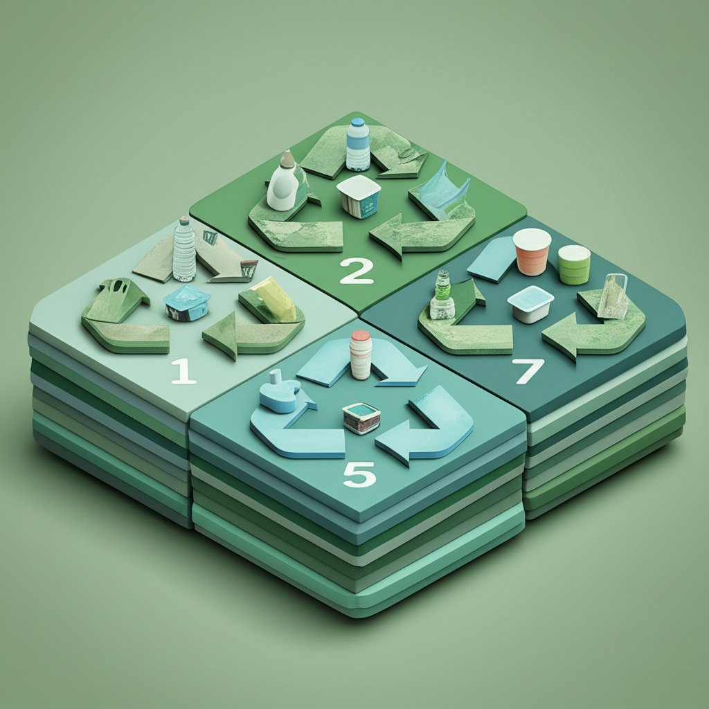 Practical guide illustrating diverse plastic types, properties, and recycling instructions.