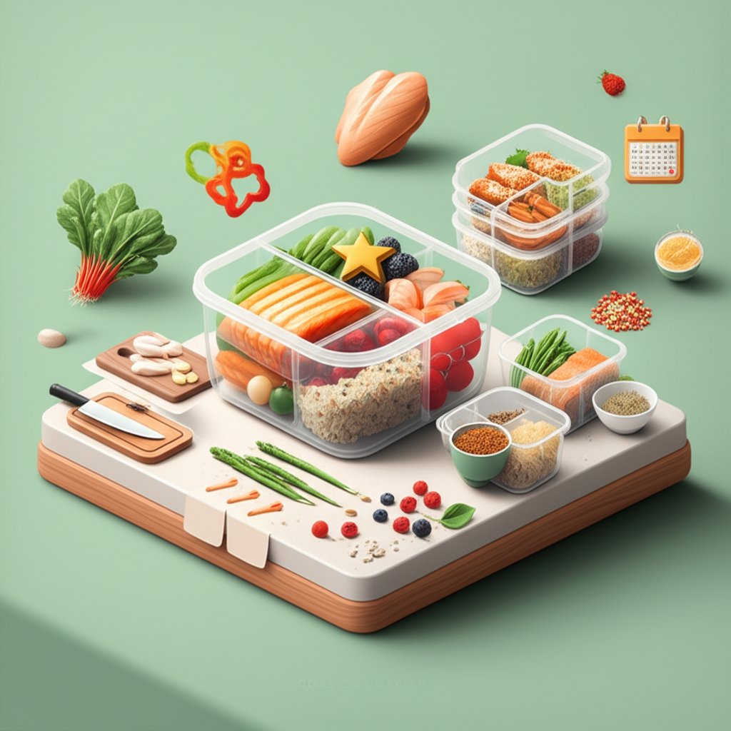 Your weekly meal prep workhorses: healthy ingredients and containers.