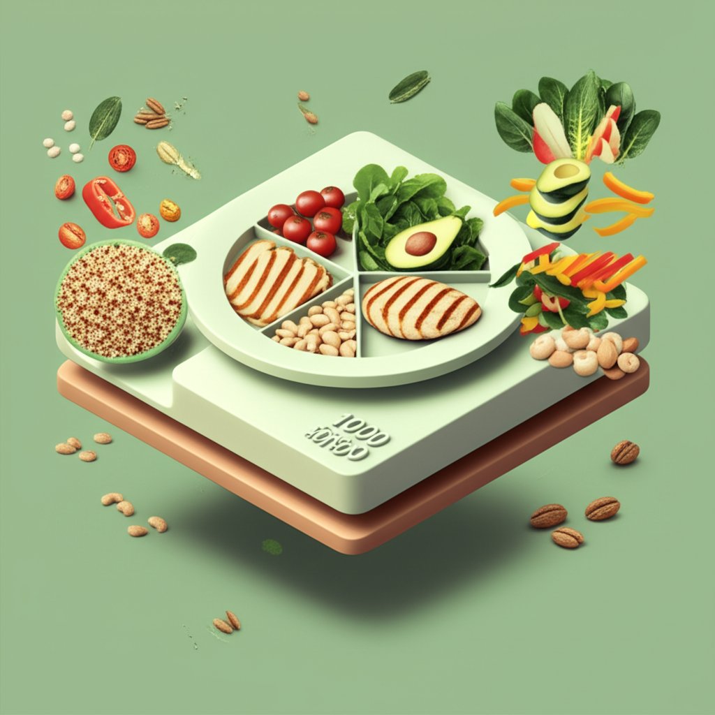 Anatomy of a perfectly balanced 1000-calorie lunch: protein, carbs, and healthy fats.