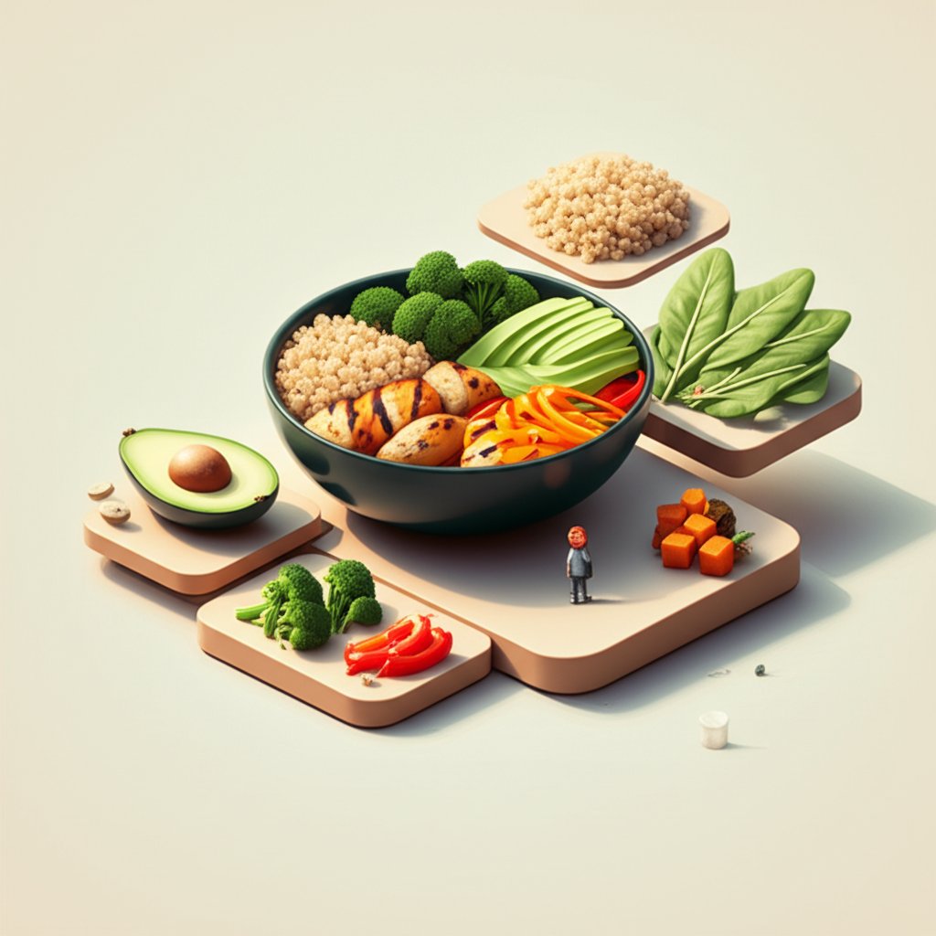 Anatomy of a truly satisfying lunch bowl: healthy grains, protein, veggies, and sauce.