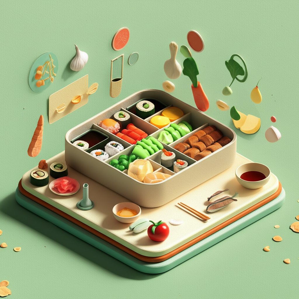 Artistic bento box compartments, tailored for individual appetites and portion control.