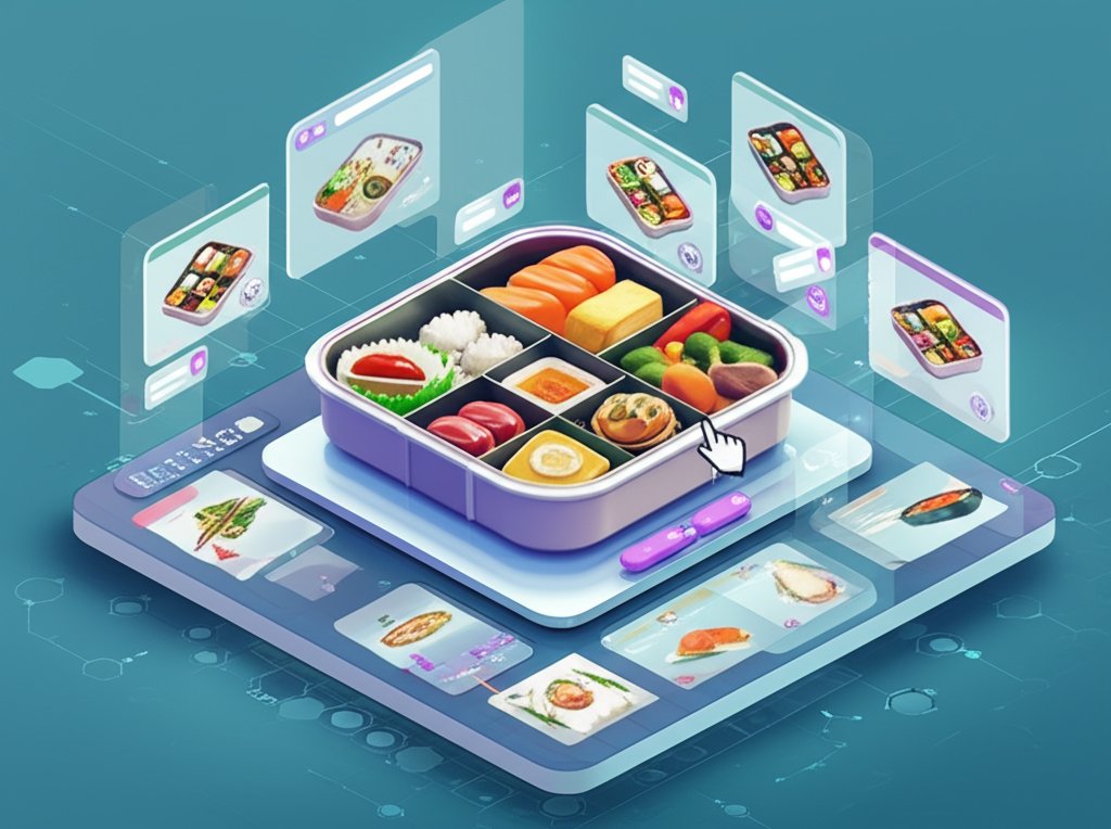 Browsing stylish bento boxes on a screen, navigating digital shopping aisles.