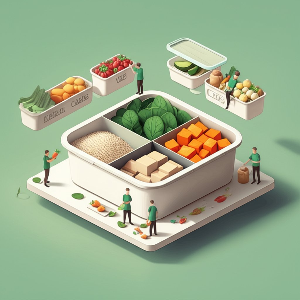 Perfect meal prep bowl with balanced ingredients, illustrating a simple healthy eating philosophy.