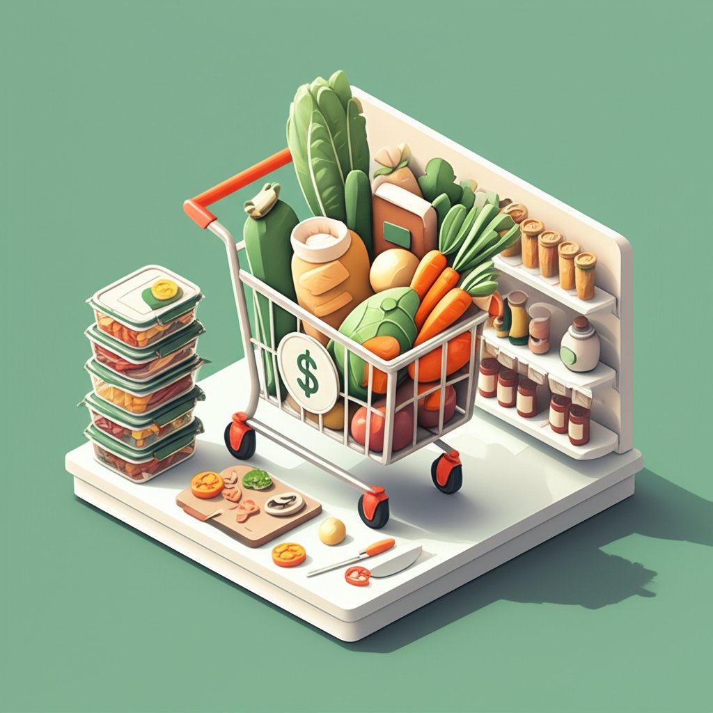 Smart shopping guide for affordable meal prep, saving money on healthy food.