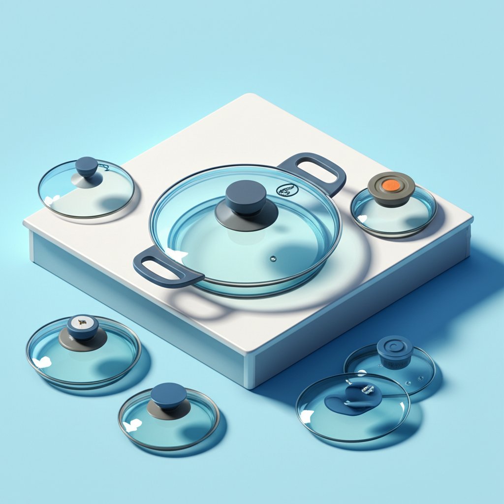 Diverse glass lids for cookware, showcasing varied designs, vents, and material quality.